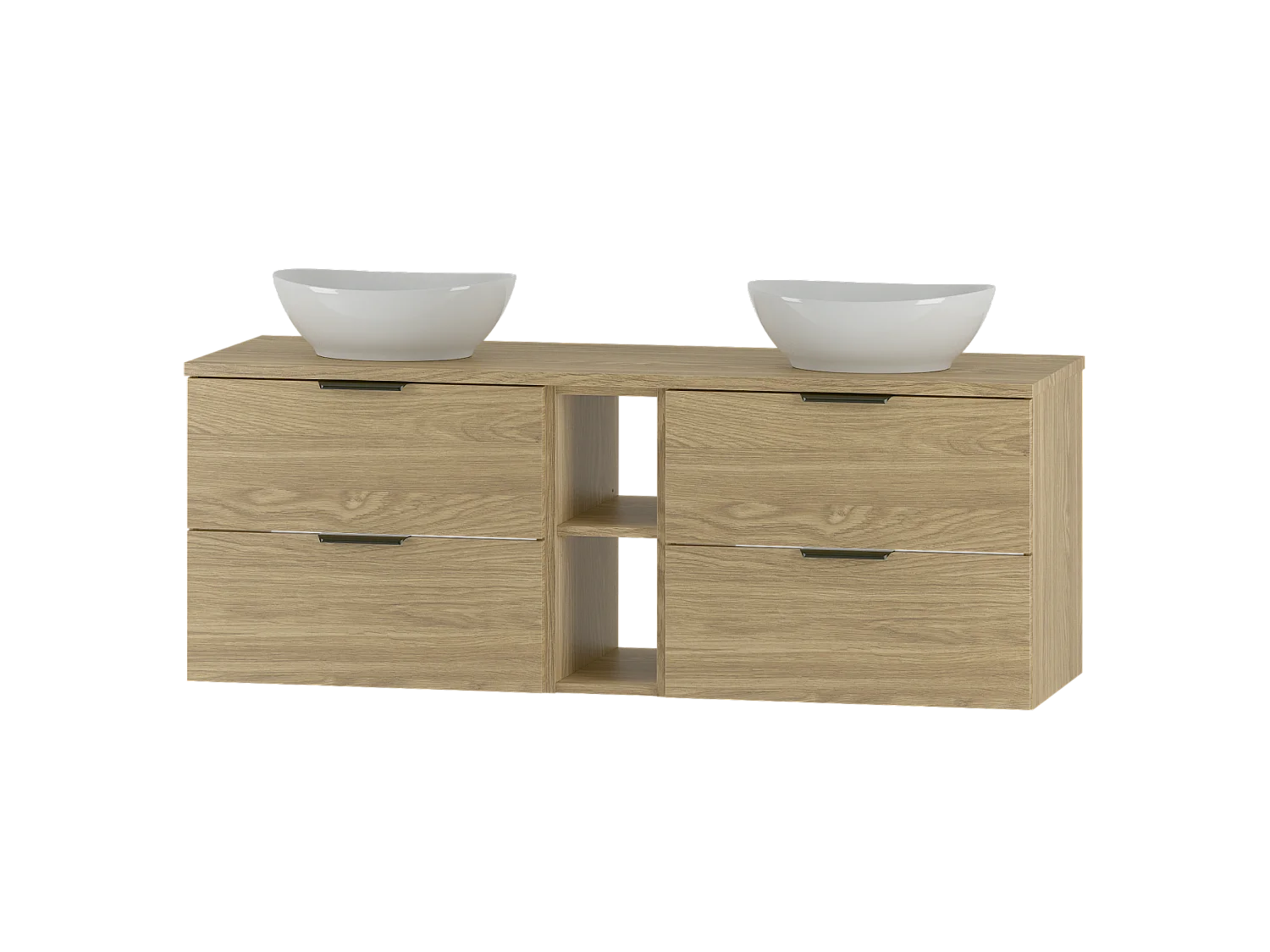 Badkamerset 140 cm Kast Rek Werkblad Wastafel Eikenhout Geolied Pile