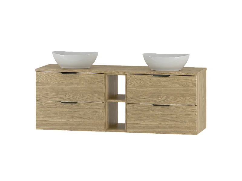 Ensemble pour salle de bain 140 cm Armoire Étagère Plan de travail Lavabo Chêne huilé Pile