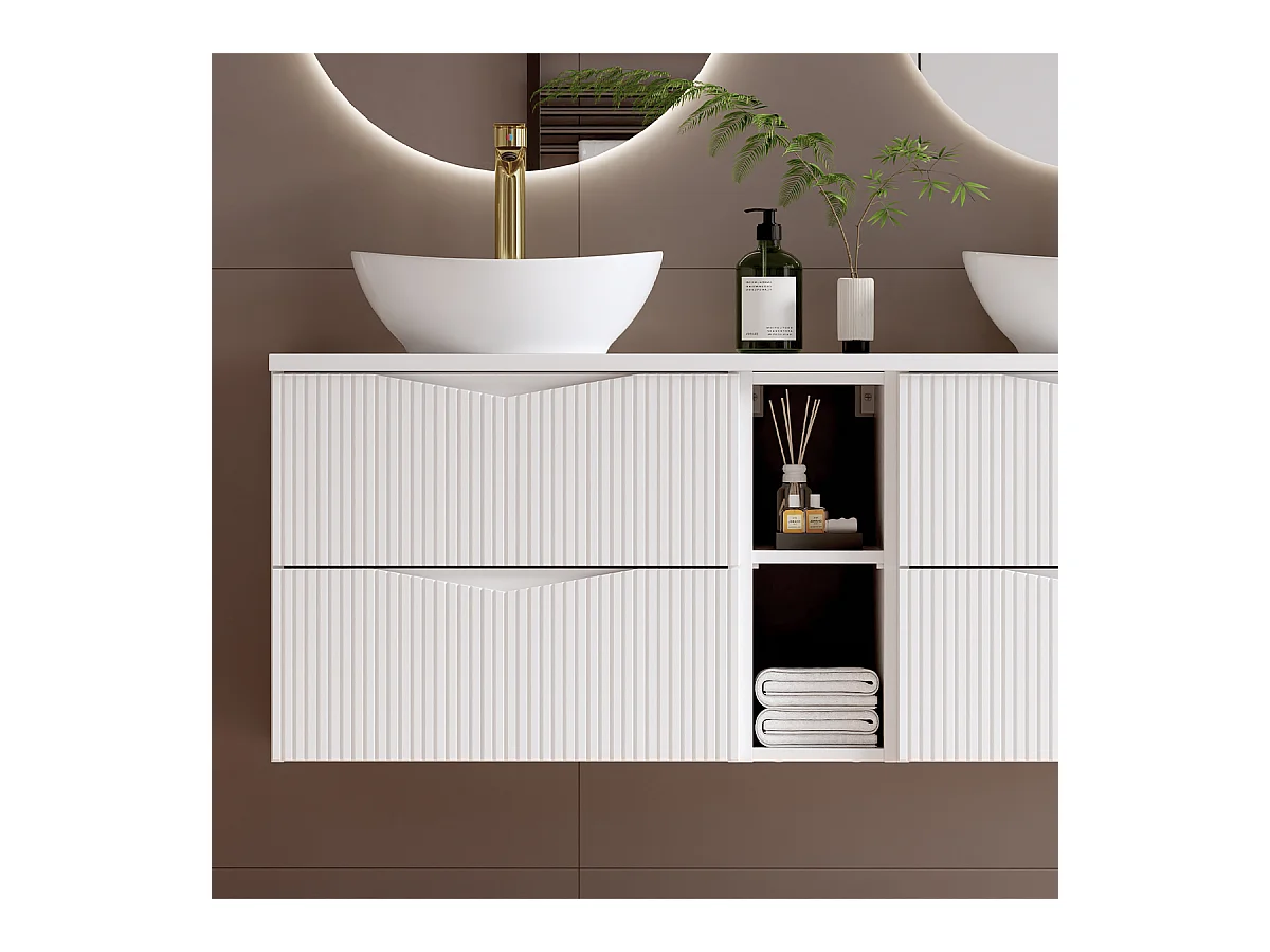 Meuble double vasque 140cm 2 niches Tao Blanc