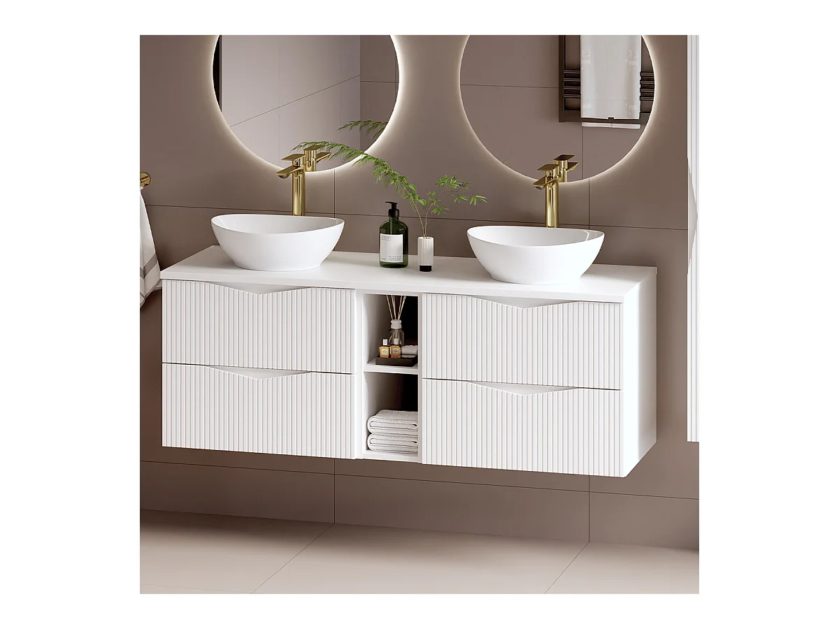 Meuble double vasque 140cm 2 niches Tao Blanc