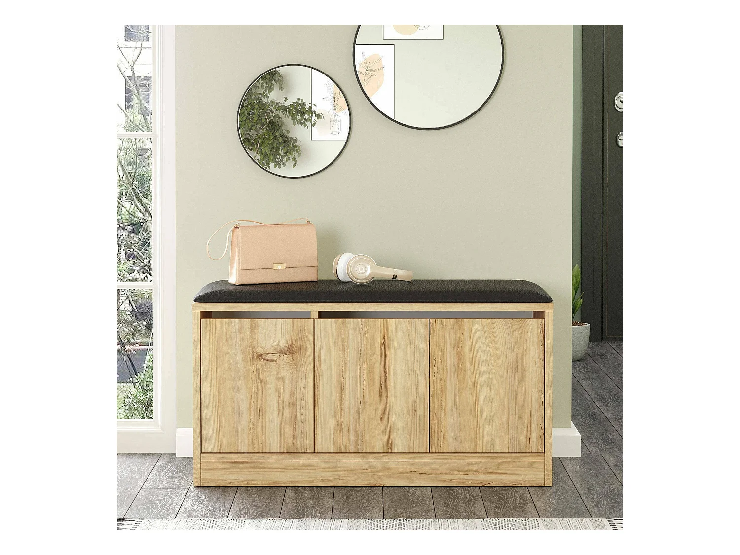 Zapatero Dcastrovill, Zapatero, Armario de entrada multiusos, Zapatero, 90x36 h46 cm, Roble