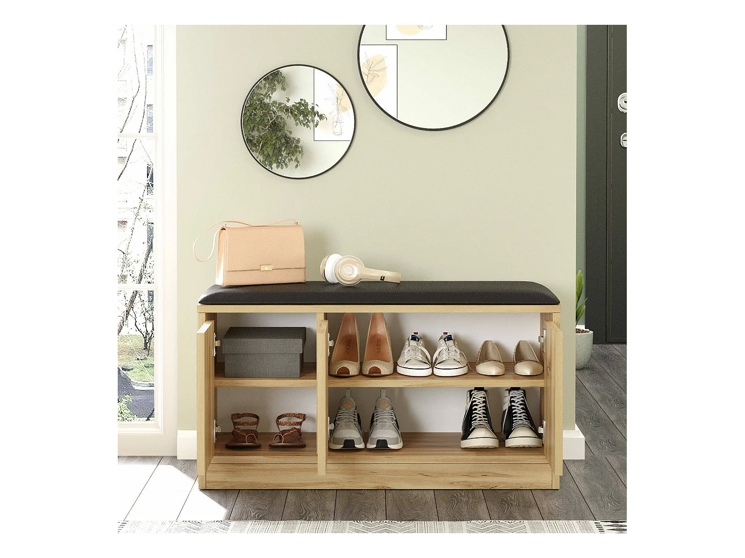 Zapatero Dcastrovill, Zapatero, Armario de entrada multiusos, Zapatero, 90x36 h46 cm, Roble