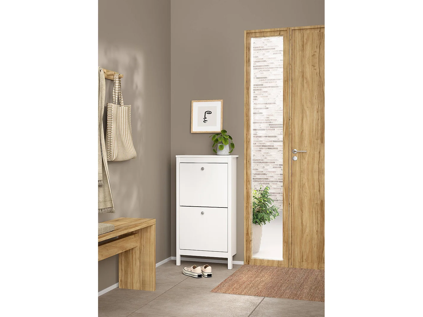 Meuble à chaussures Tisoy, 8 paires, 24.6x53.8x102.9h cm Blanc, armoire à chaussures