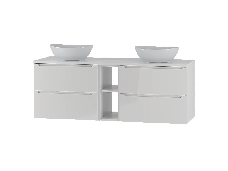 Weißes Badezimmer-Set 140 cm Schrank Regal Waschtischplatte Waschbecken Etna