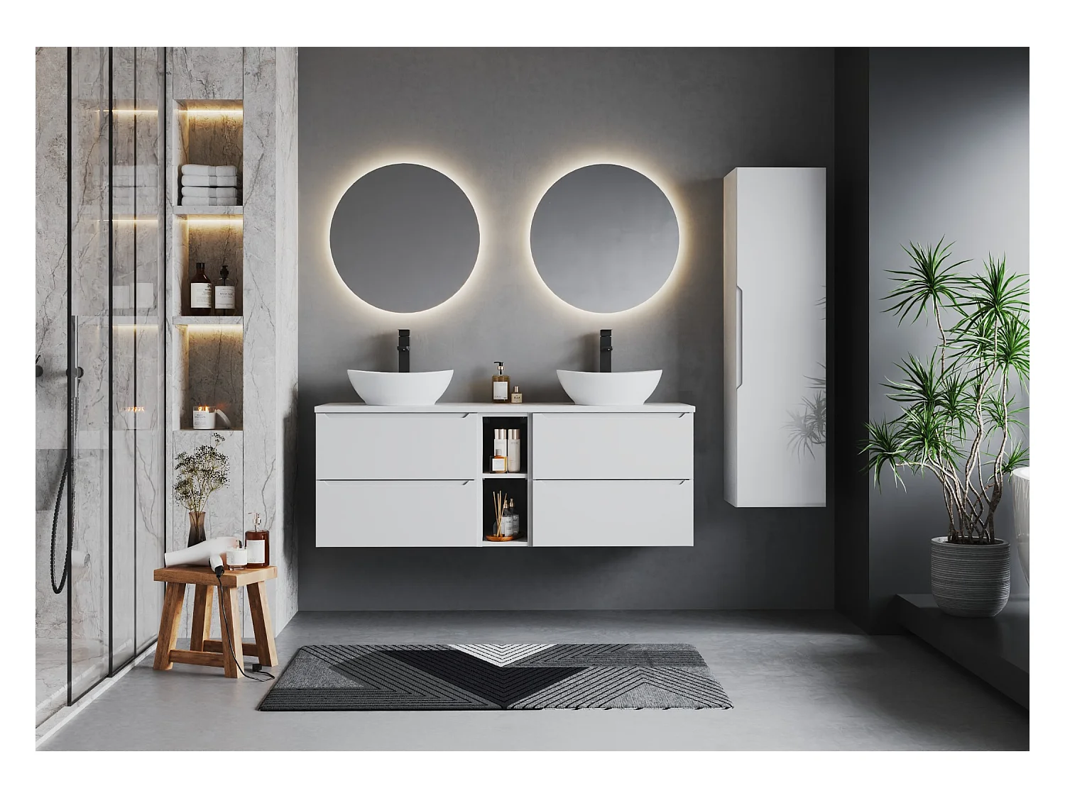Ensemble de salle de bain blanc 140 cm Armoire Étagère Plan de travail Lavabo Etna