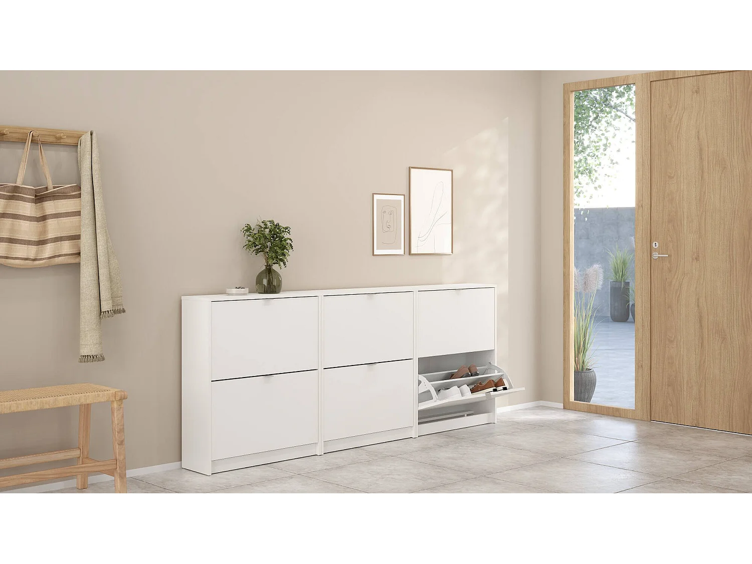 Meuble à chauure Larry, 12 paire, 24,05x70,3x85,2h cm Blanc, Rangement