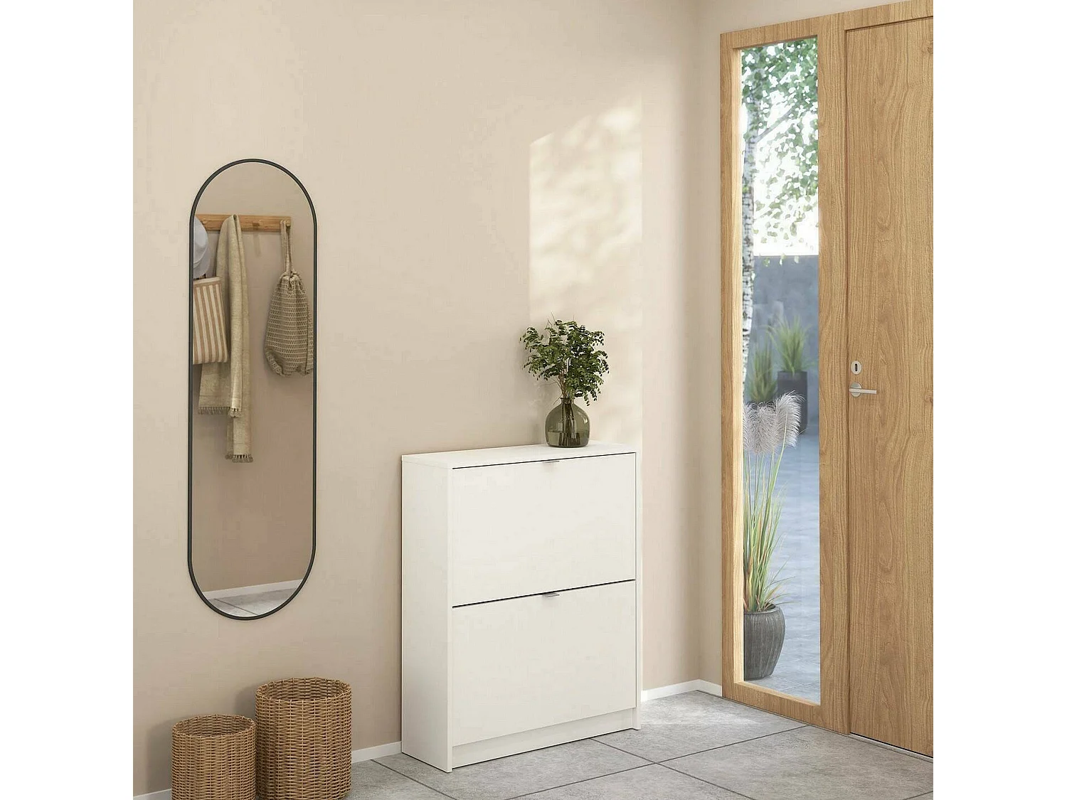 Sapateira Larry, 12 Pares, 70x24x85h cm Branco, Armário para sapatos, 2 Portas, 4 Compartimentos