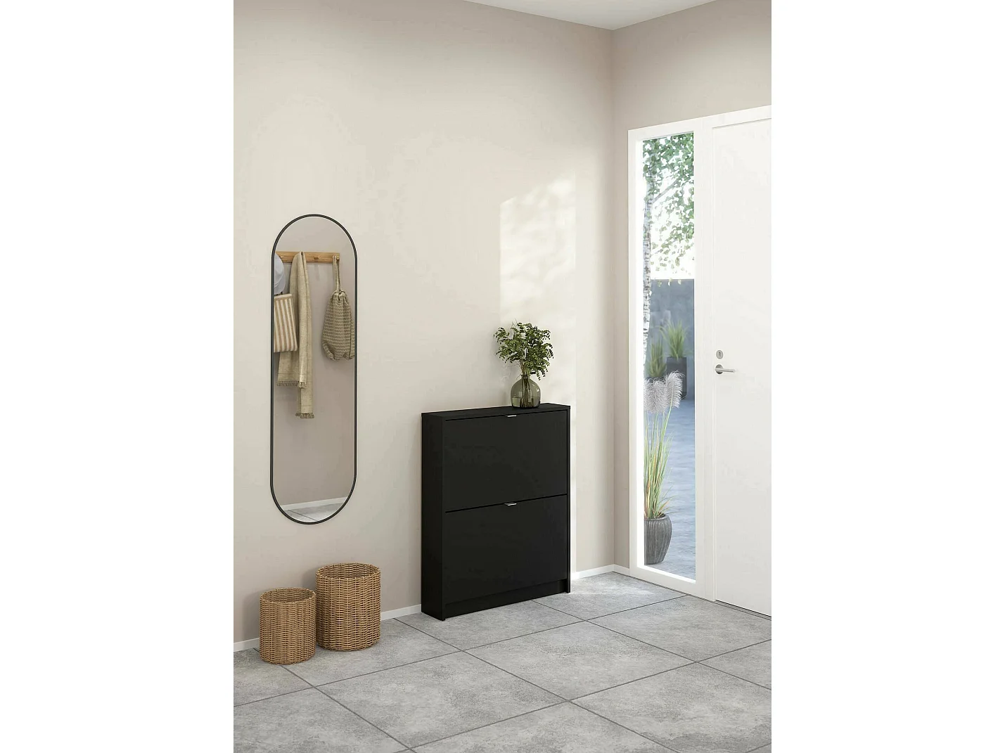 Zapatero Dtorrent, Zapatero, Armario de entrada multiusos, Zapatero, 70x17 h85 cm, Negro