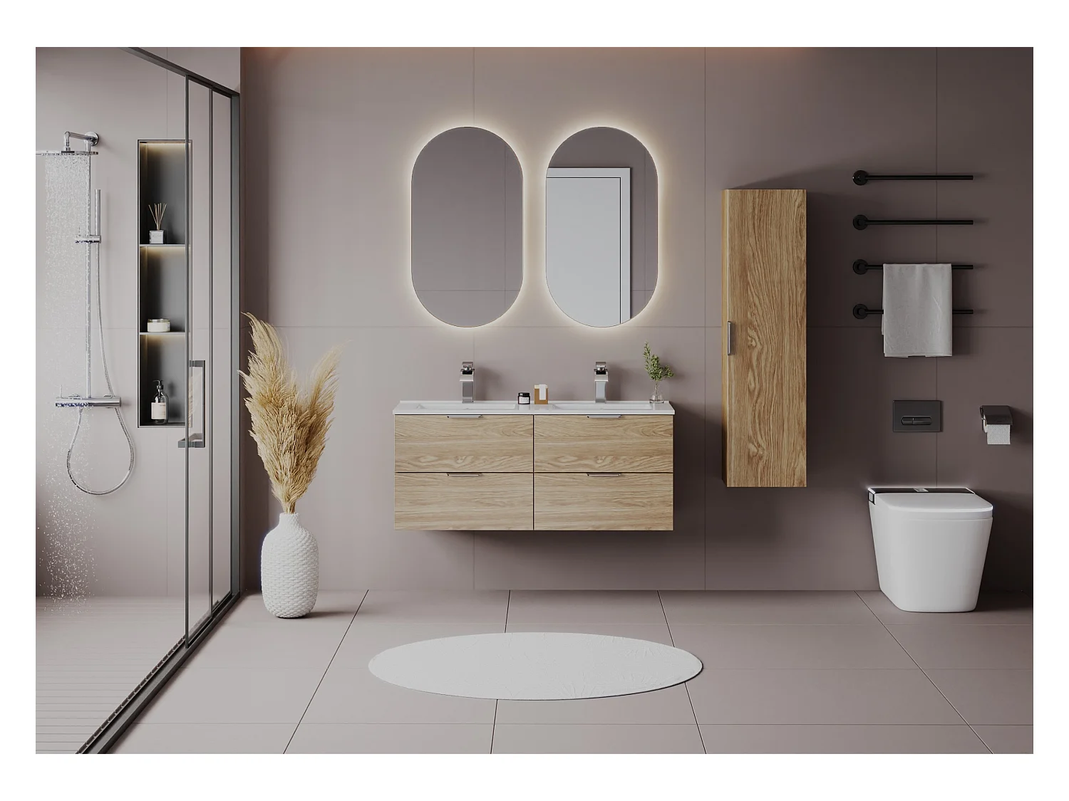 Ensemble pour salle de bain 120 cm Meuble avec lavabo Chêne huilé Pile