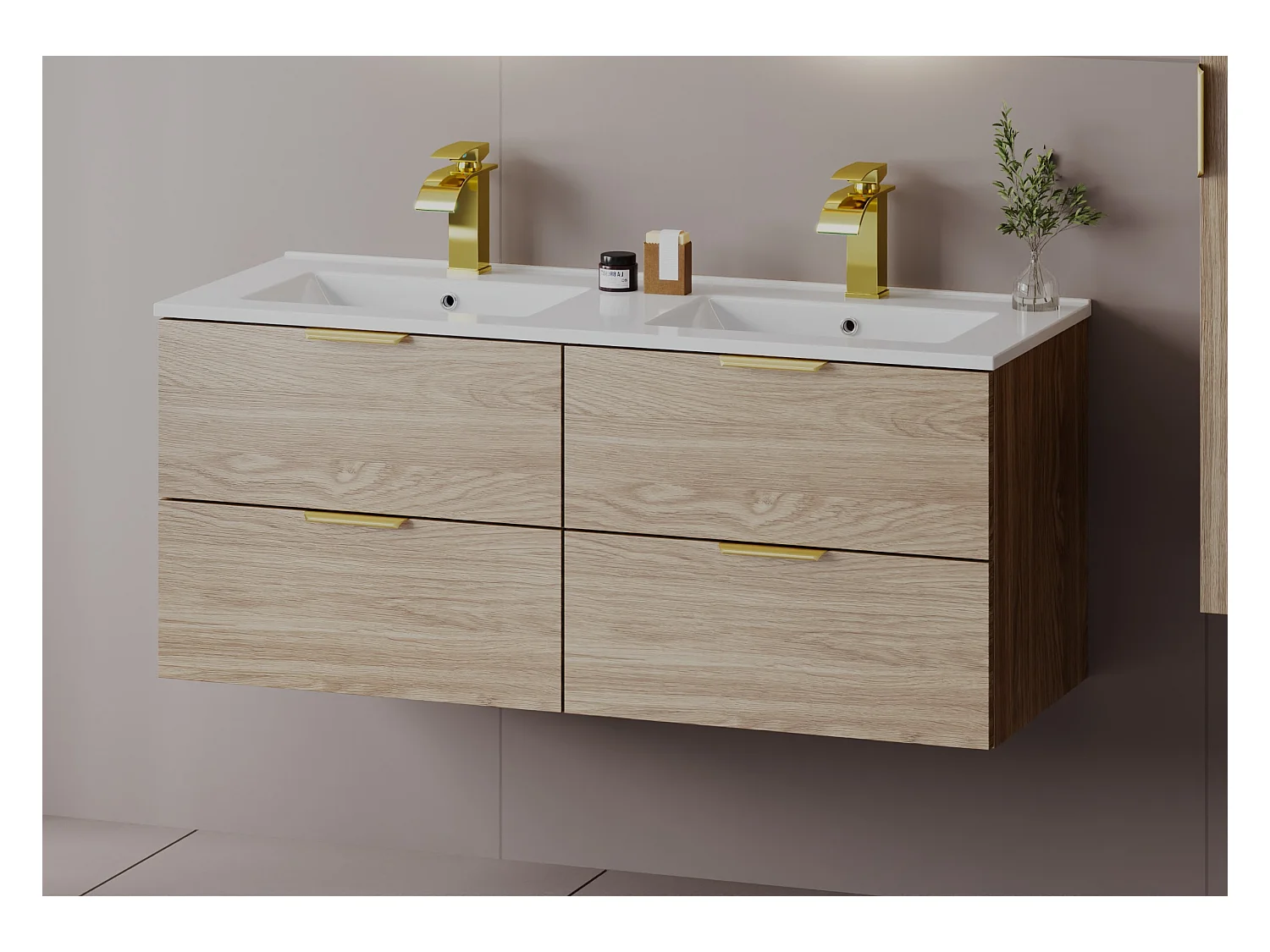 Ensemble pour salle de bain 120 cm Meuble avec lavabo Chêne huilé Pile