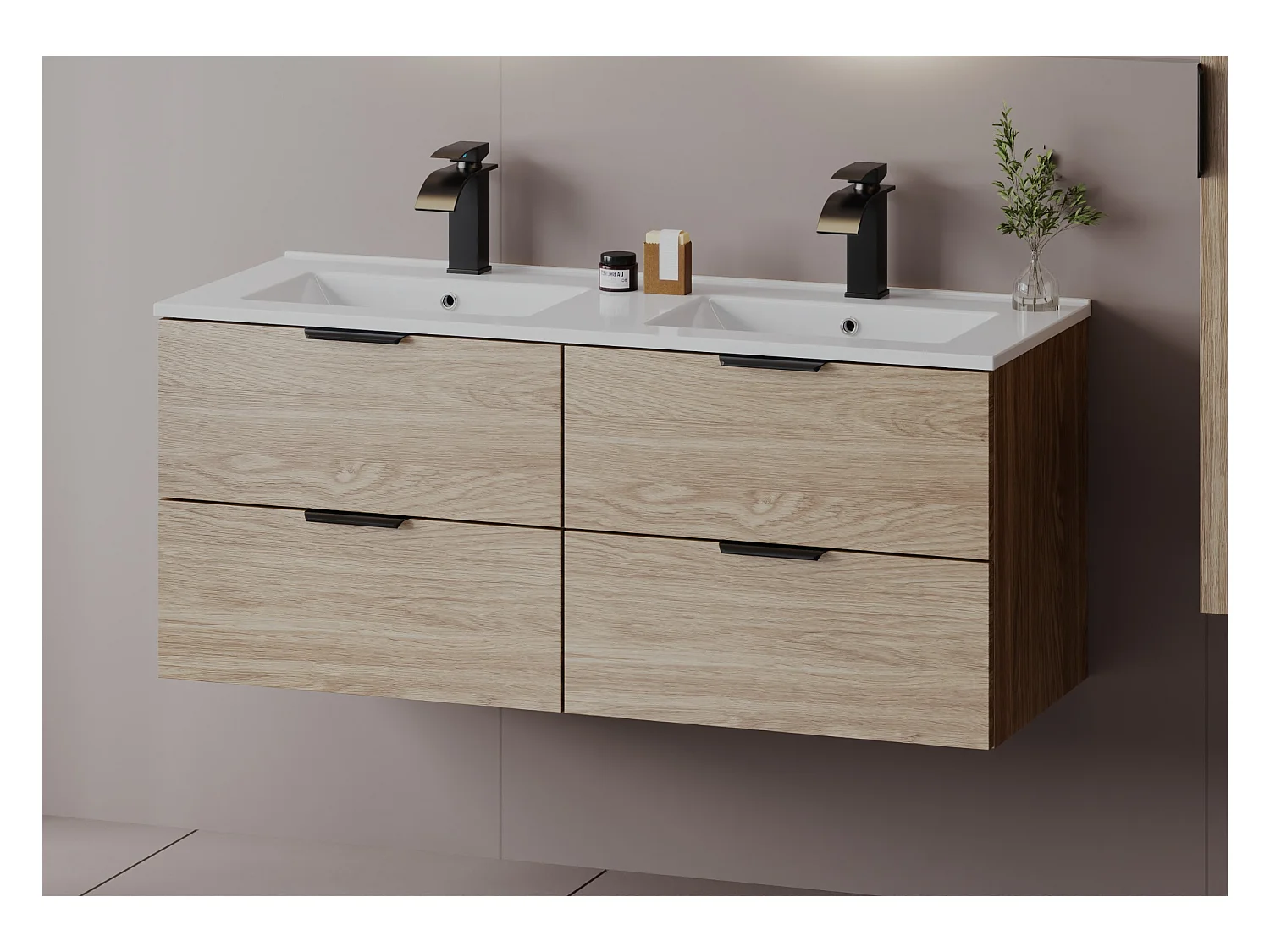 Ensemble pour salle de bain 120 cm Meuble avec lavabo Chêne huilé Pile