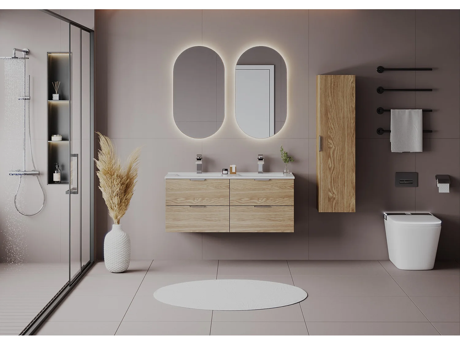 Ensemble pour salle de bain 120 cm Meuble avec lavabo Chêne huilé Pile