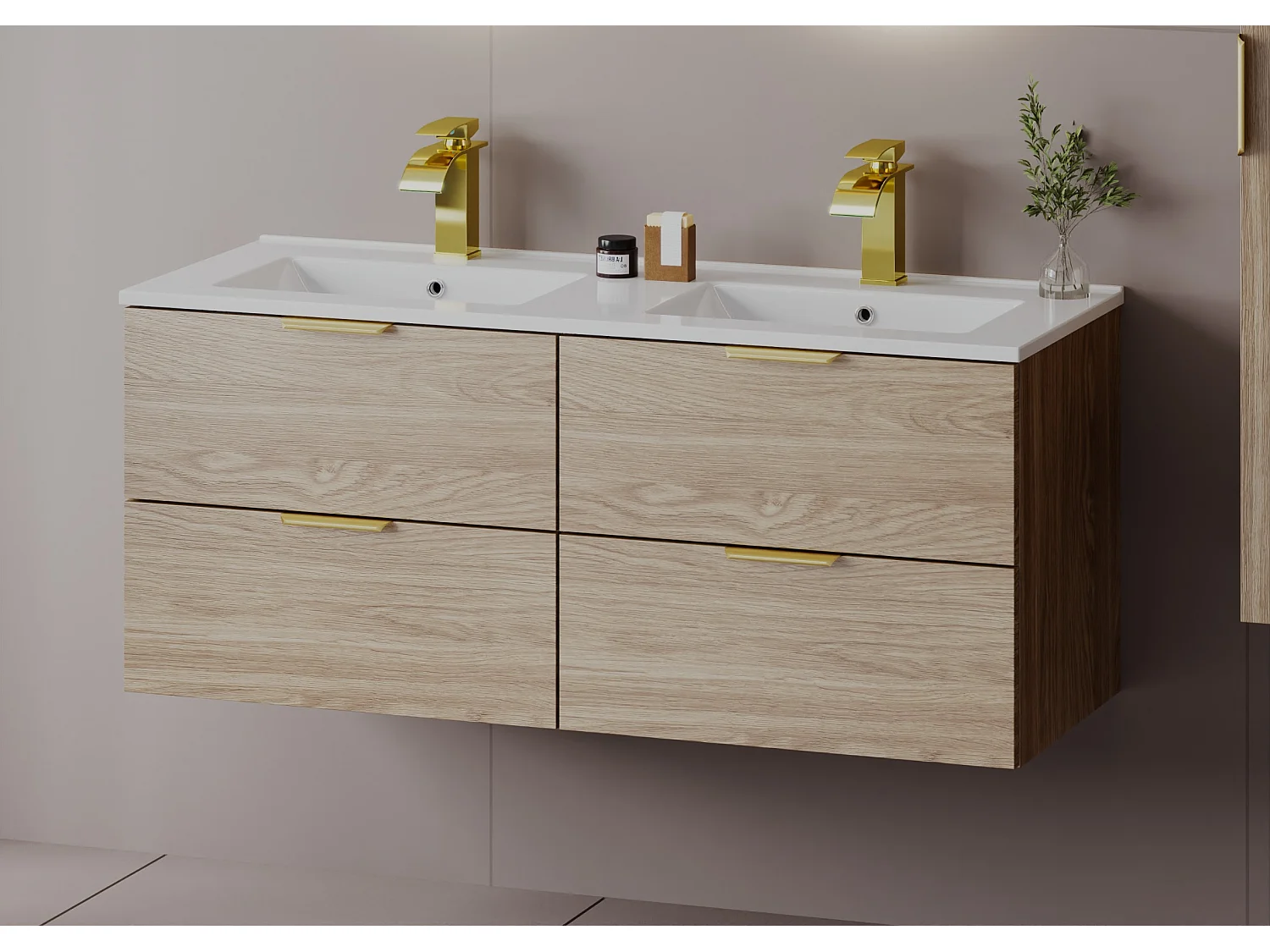 Ensemble pour salle de bain 120 cm Meuble avec lavabo Chêne huilé Pile