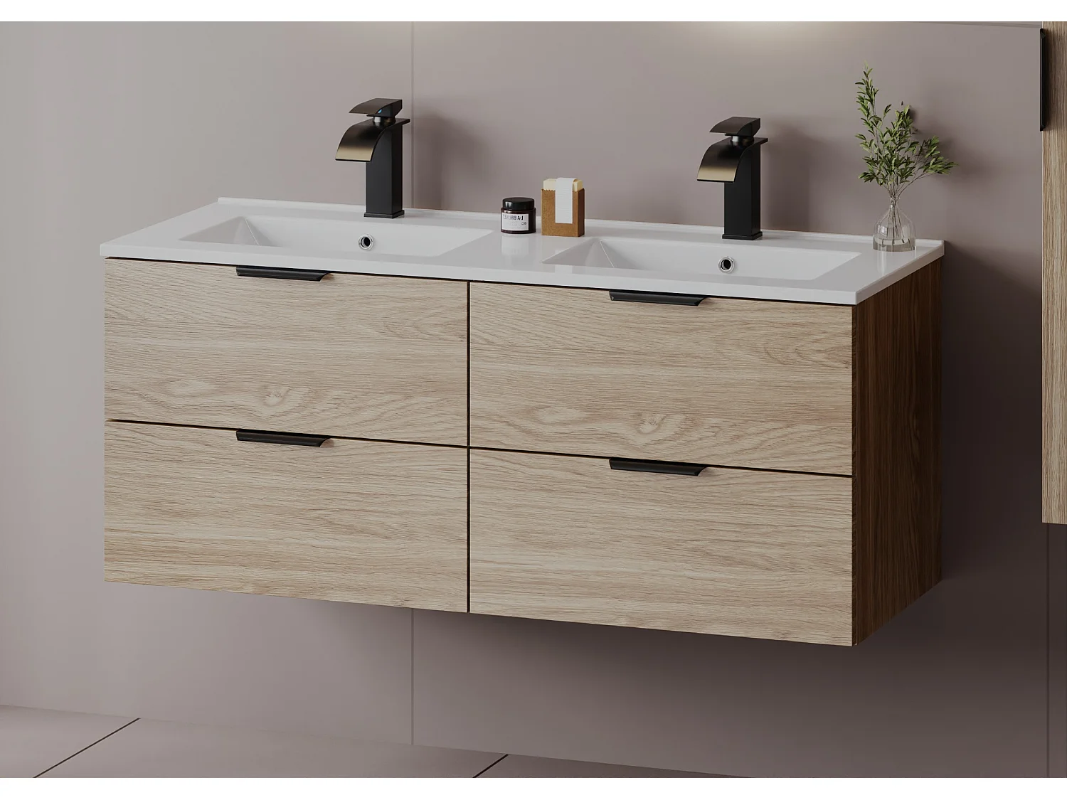 Ensemble pour salle de bain 120 cm Meuble avec lavabo Chêne huilé Pile