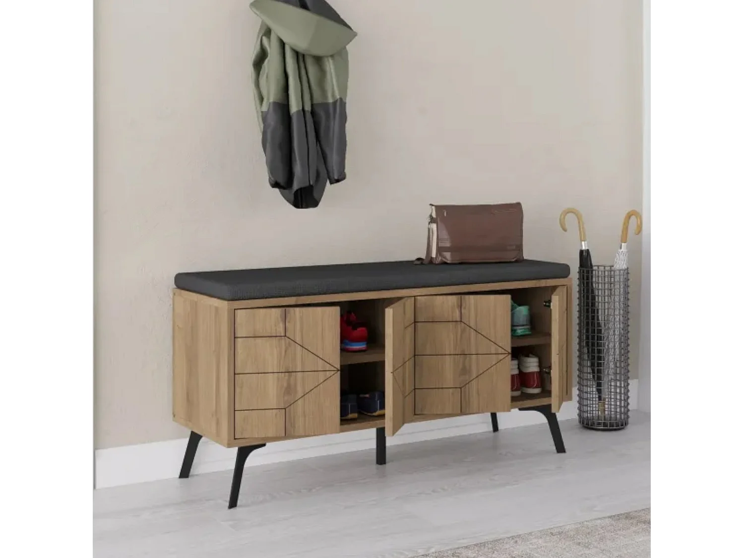 Scarpiera Velma, 2 Ripiani, 35x107x55h cm Marrone Quercia, Mobile Portascarpe