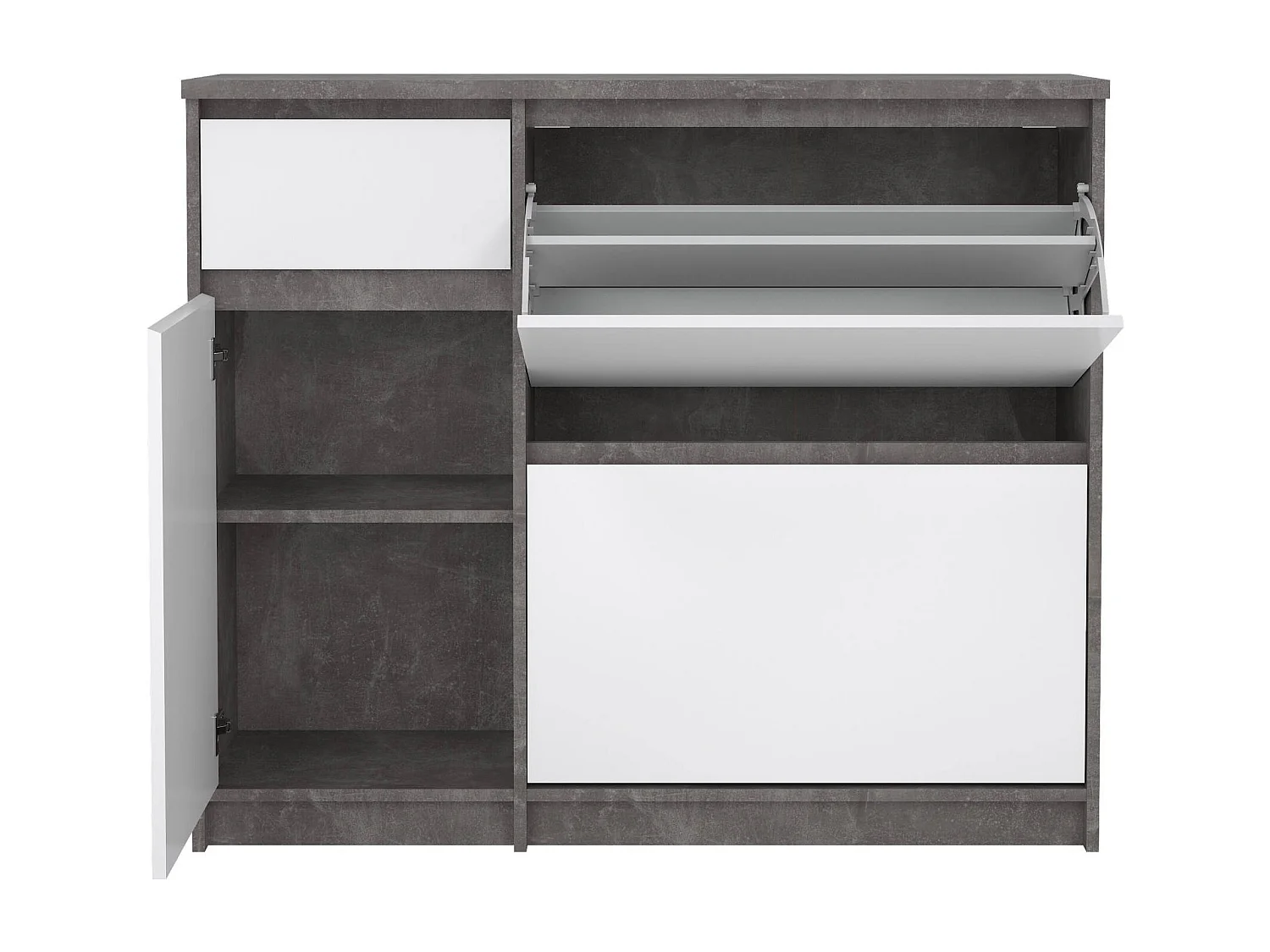 Sapateira Dtrainin, Sapateira, Armário de entrada multiusos, Sapateira, 109x32 h93 cm, Cimento e Branco