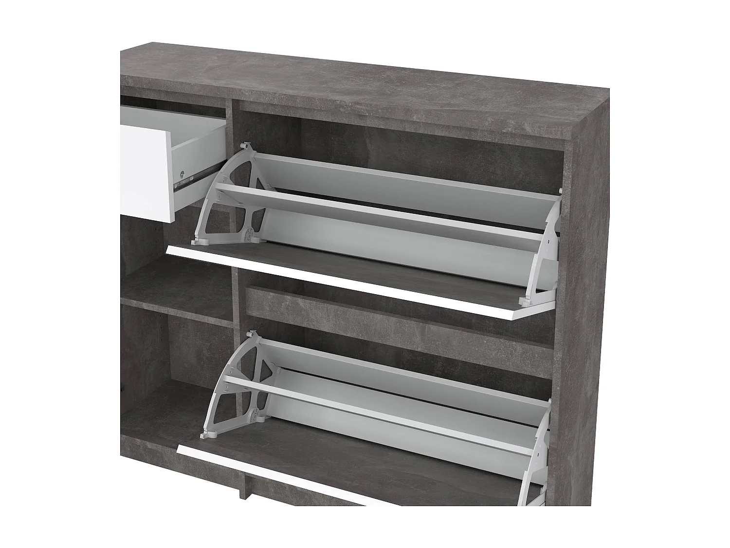 Sapateira Dtrainin, Sapateira, Armário de entrada multiusos, Sapateira, 109x32 h93 cm, Cimento e Branco