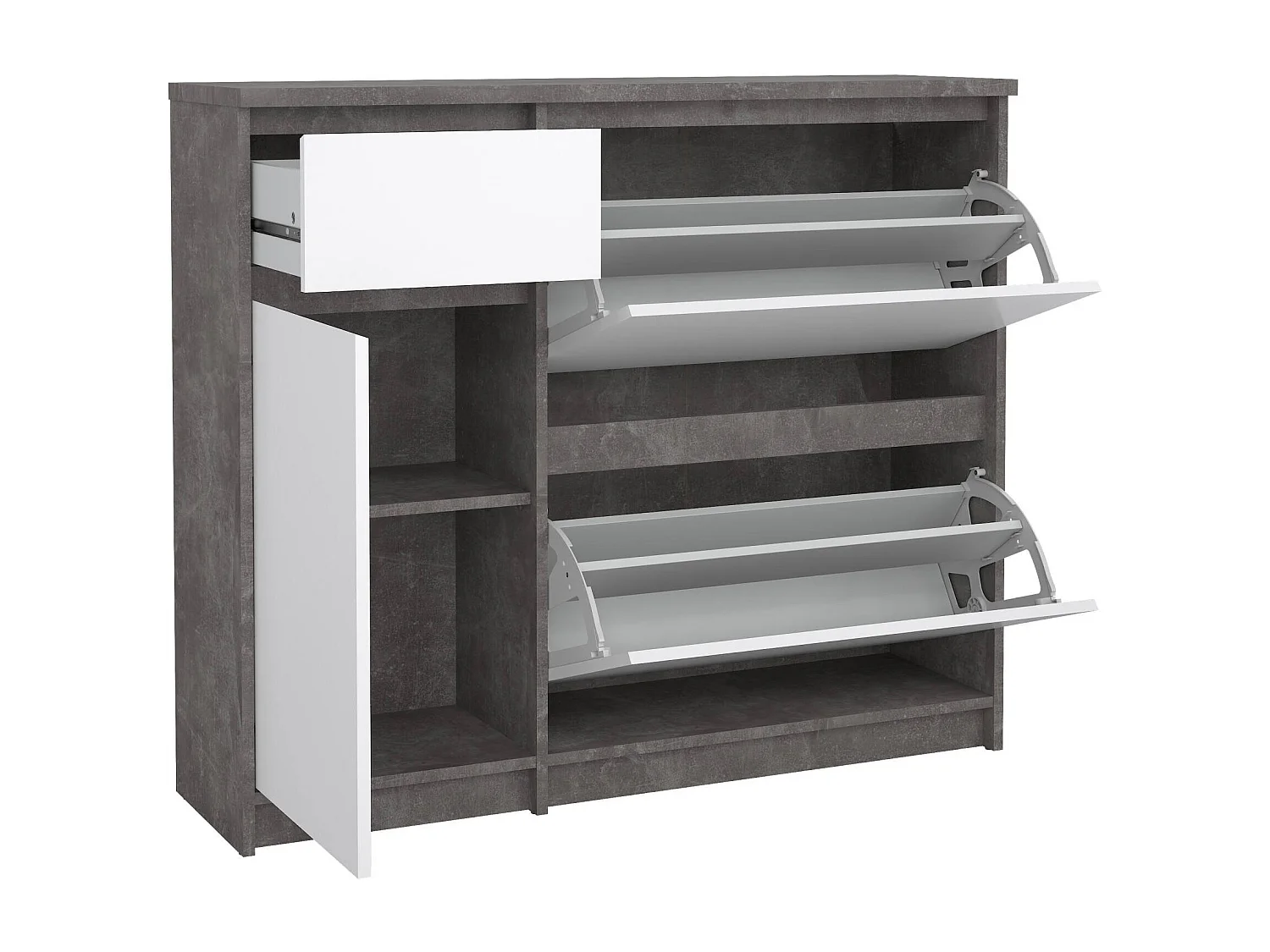 Sapateira Dtrainin, Sapateira, Armário de entrada multiusos, Sapateira, 109x32 h93 cm, Cimento e Branco