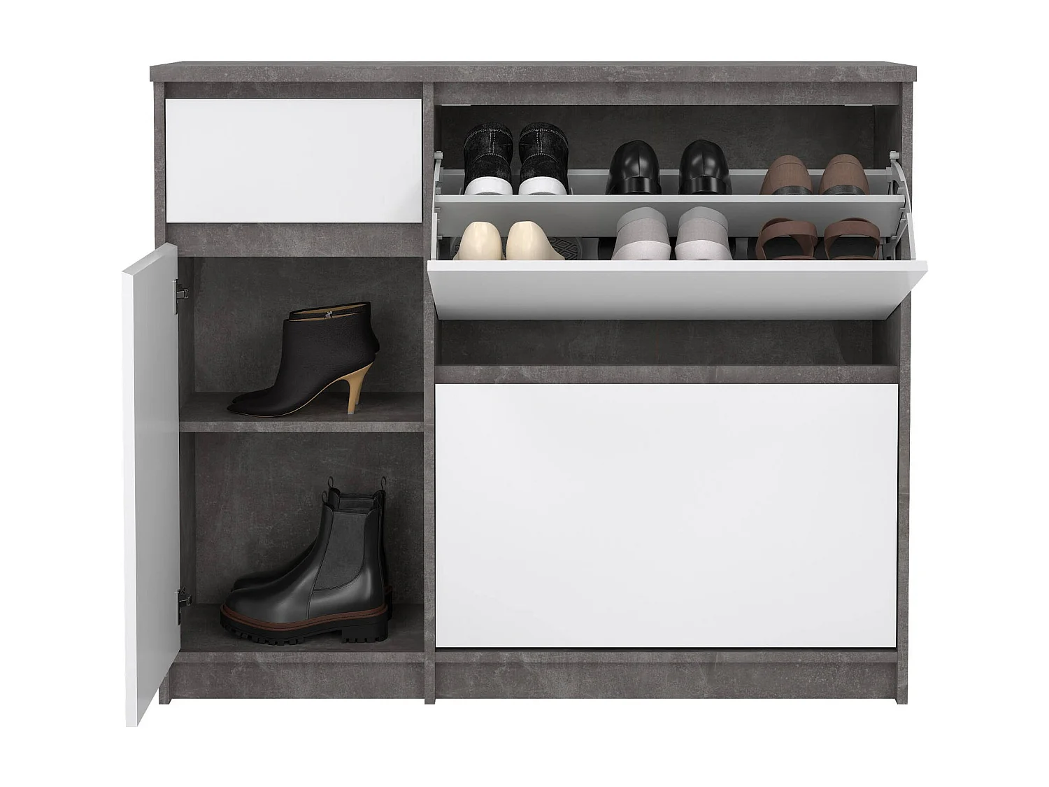 Meuble à Chaussures Todd, un Tiroir, 31.5x108.9x92.9h cm Gris Ciment, Armoire à Chaussures