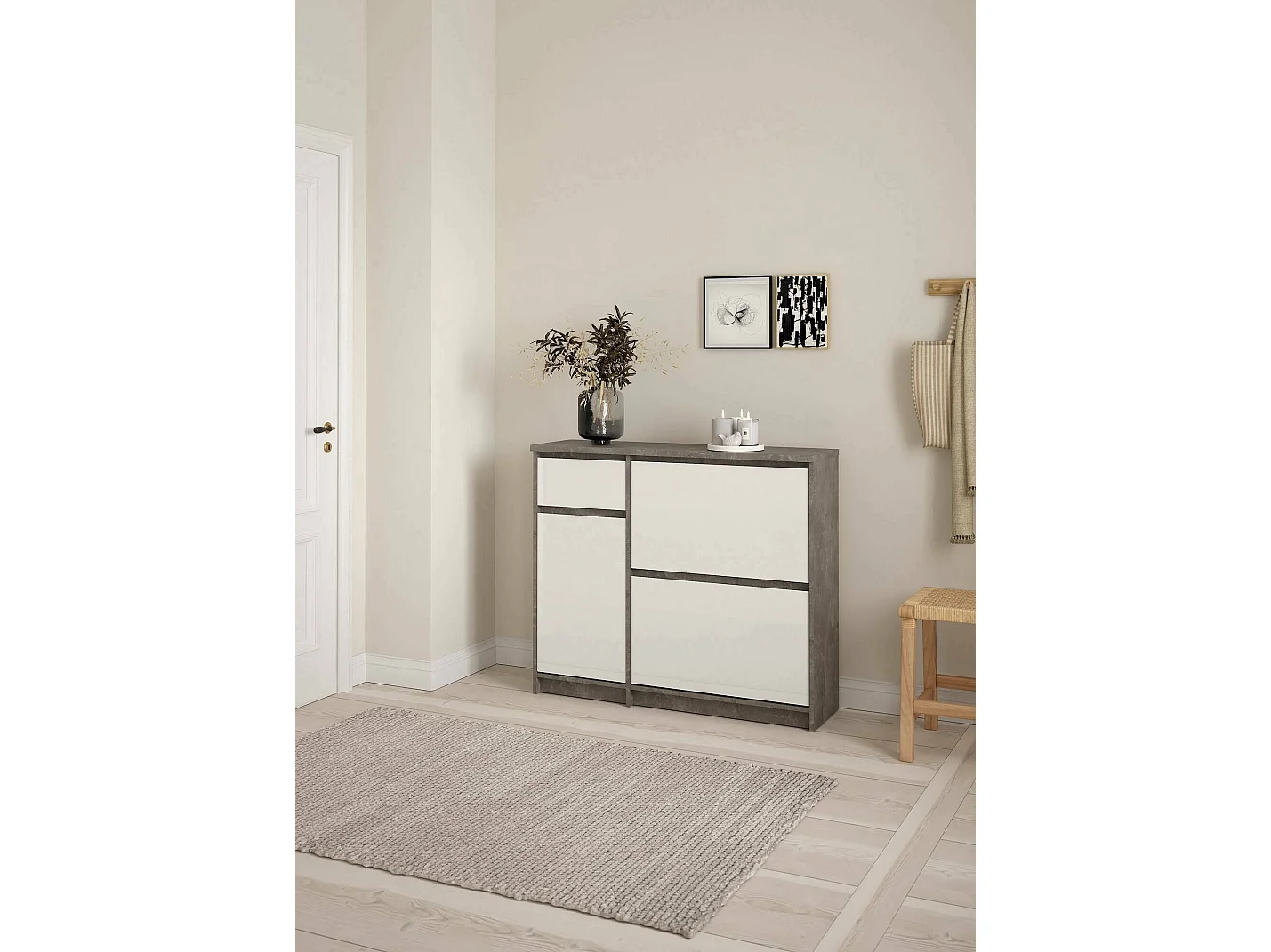 Meuble à Chaussures Todd, un Tiroir, 31.5x108.9x92.9h cm Gris Ciment, Armoire à Chaussures