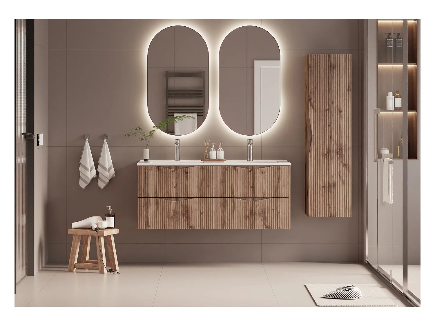 Meuble double vasque encastrée 120cm Tao Bois