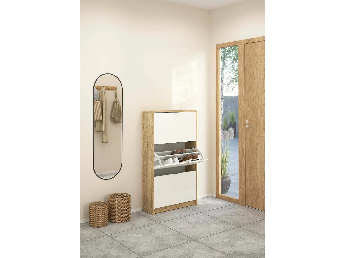 Scarpiera Irina, 18 Paia, 24.05x70.3x123.6h cm Marrone Quercia, Mobile Portascarpe