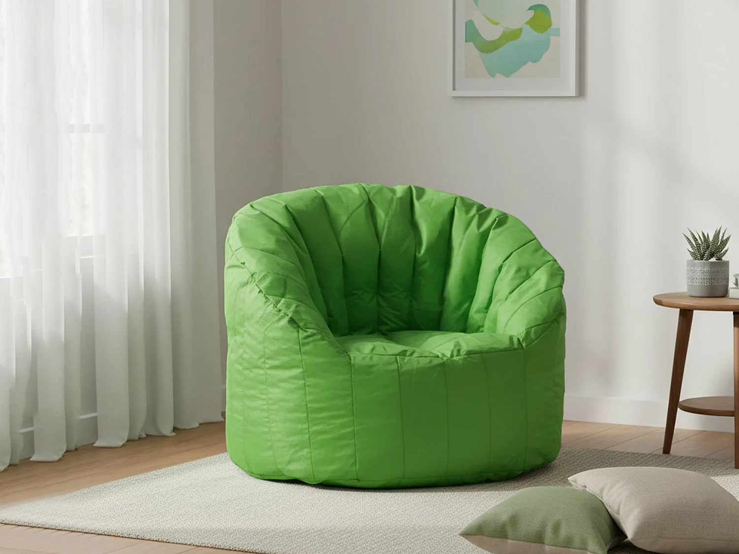Sillón Allos, soporta 90 kg, Hecho en Italia, 80x80x80h cm verde, estructura de tela, relleno de perlas de poliestireno