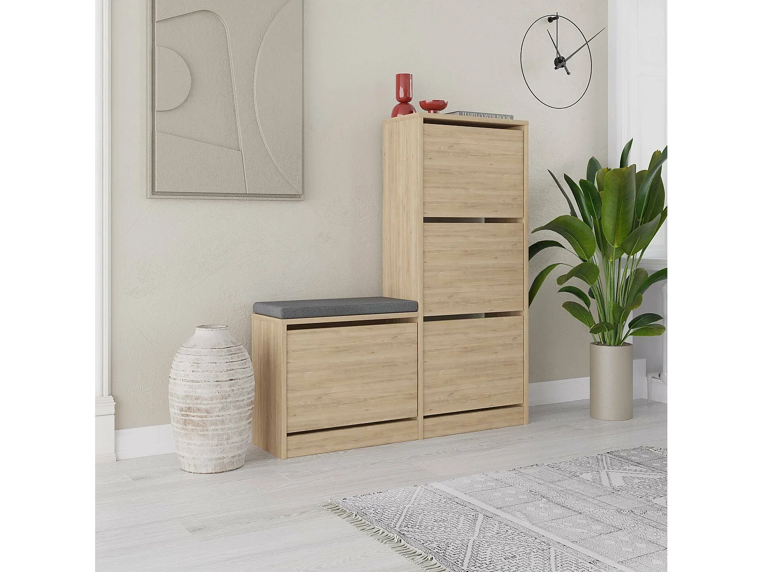 Sapateira Dcuch, Sapateira, Armário de entrada multiusos, Sapateira, 105x26 h119 cm, Carvalho