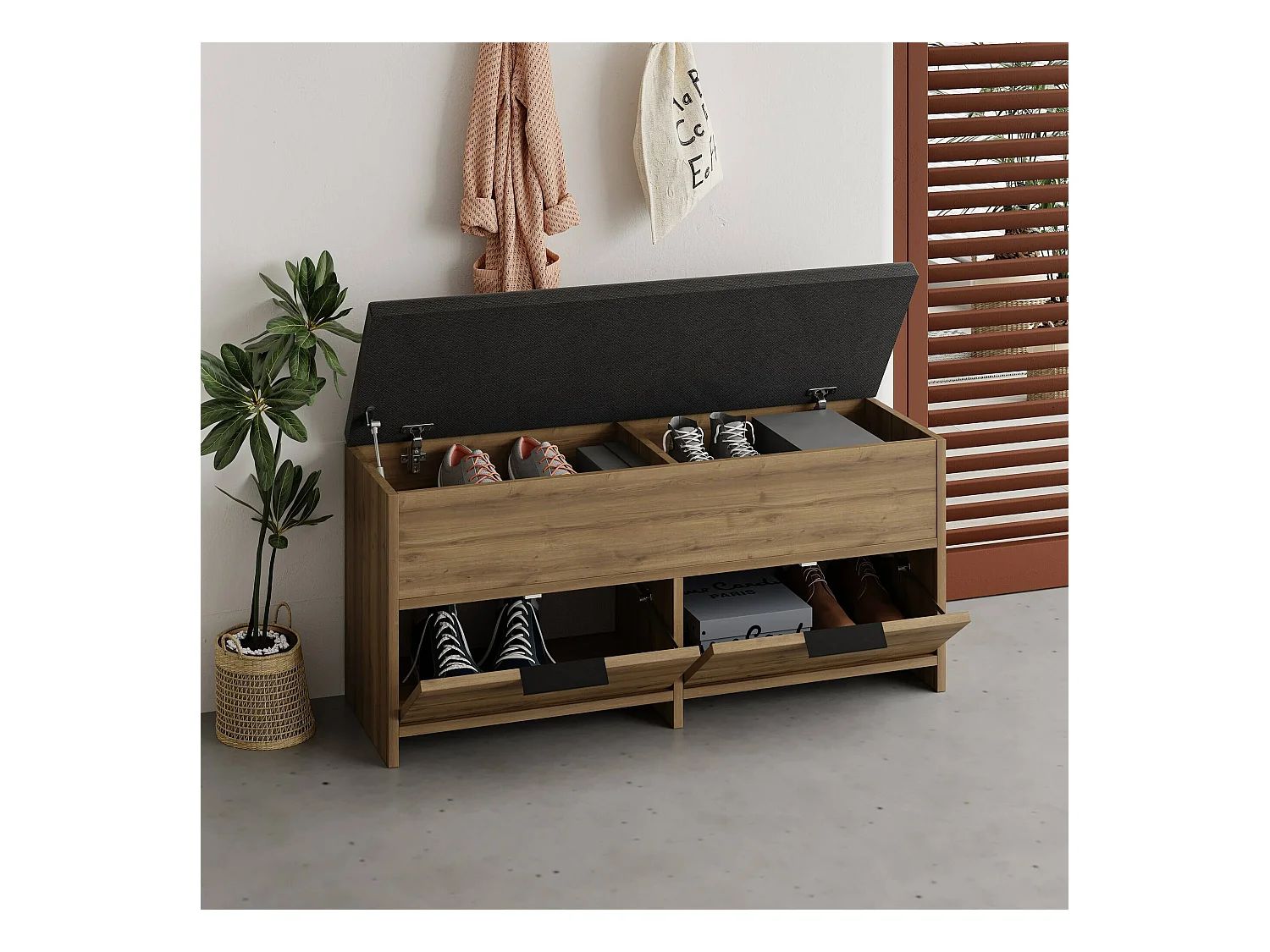 Meuble à chaussures Tapah, 8 paires, 34x106x50h cm, chêne brun, armoire à chaussures