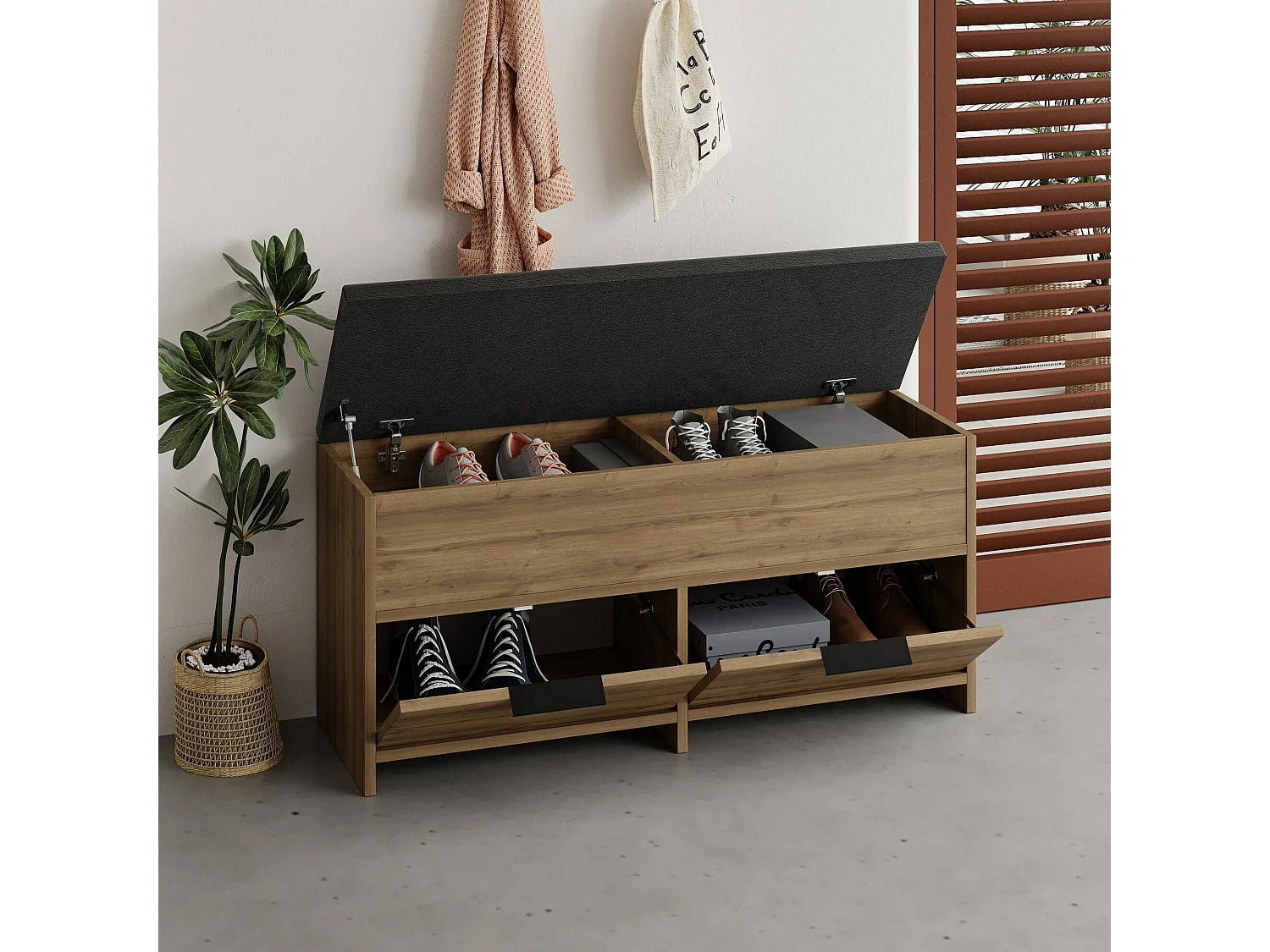 Meuble à chaussures Tapah, 8 paires, 34x106x50h cm, chêne brun, armoire à chaussures