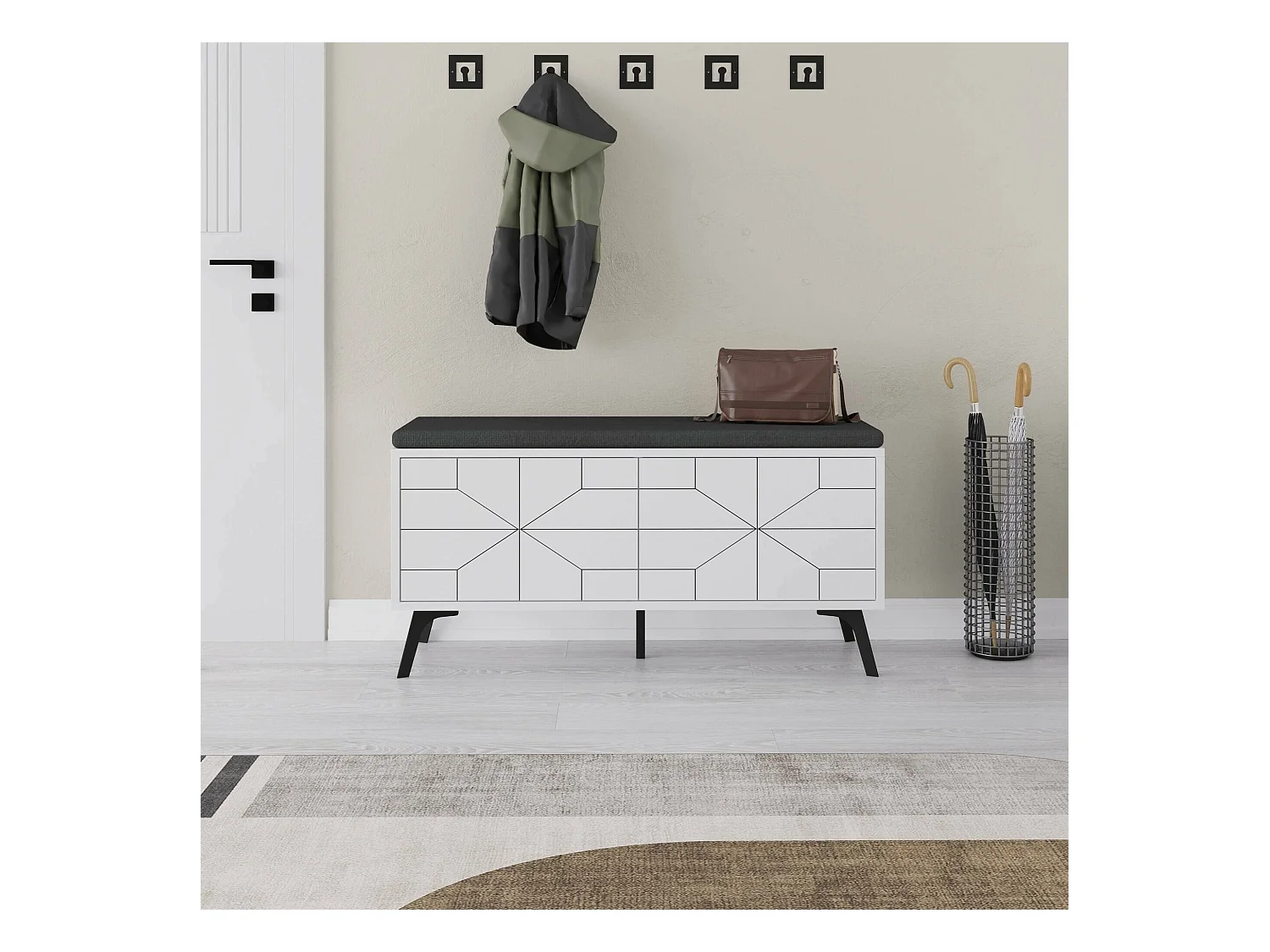 Étagère à chaussures Velma, 2 étagères, 35x107x55h cm Blanc, Meuble à chaussures