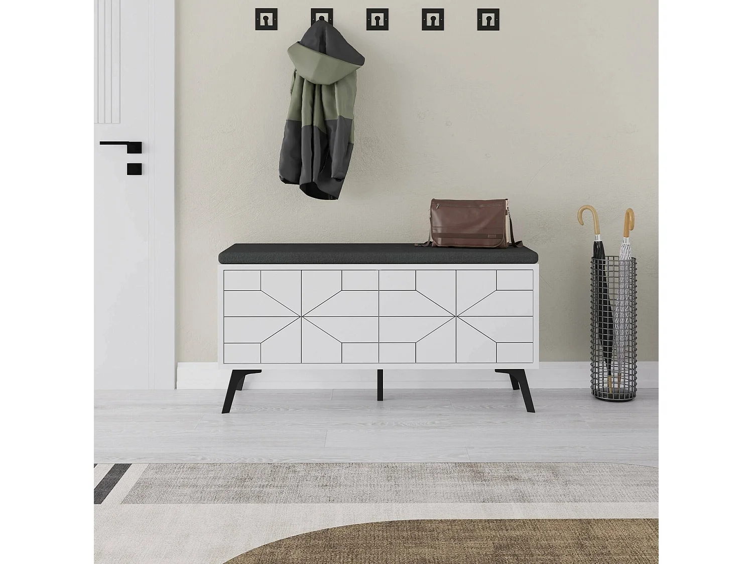 Étagère à chaussures Velma, 2 étagères, 35x107x55h cm Blanc, Meuble à chaussures