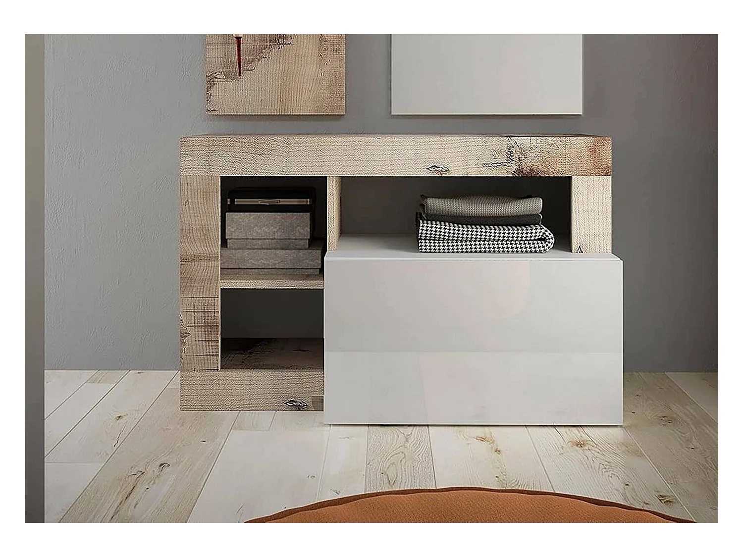 Étagère à Chaussures Adonide, 2 Niveaux Made in Italy, 35x91x58h cm Marron Acacia, Meuble à Chaussures