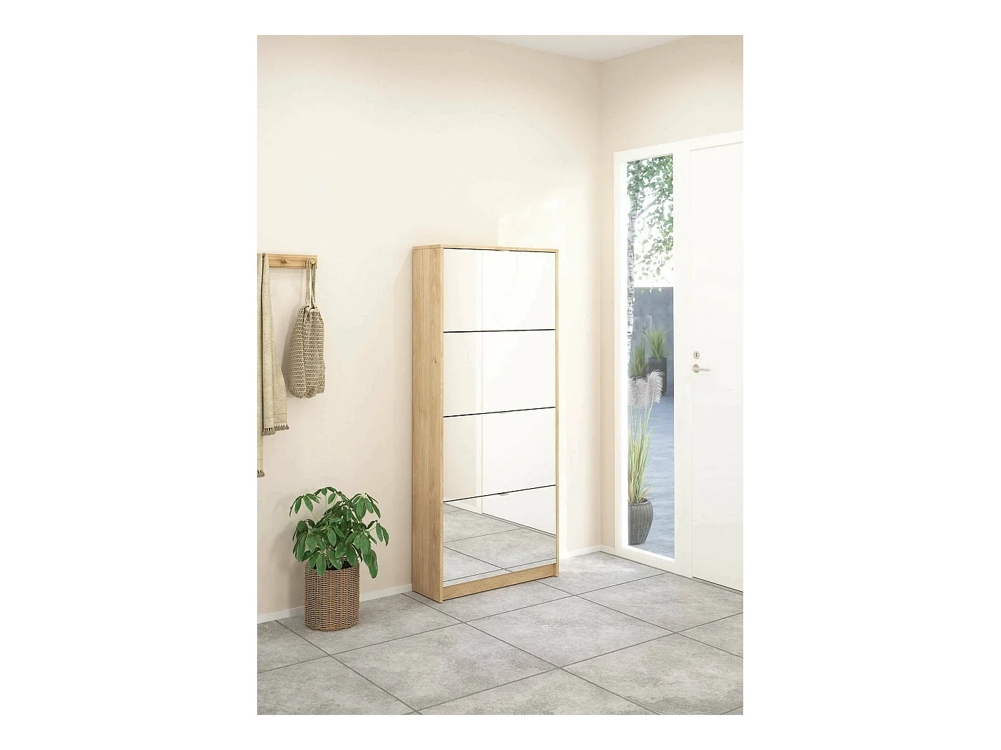 Dtordin schoenenrek, Schoenenkast, Multifunctionele entreekast, Schoenenkast, 70x24 h162 cm, Eiken