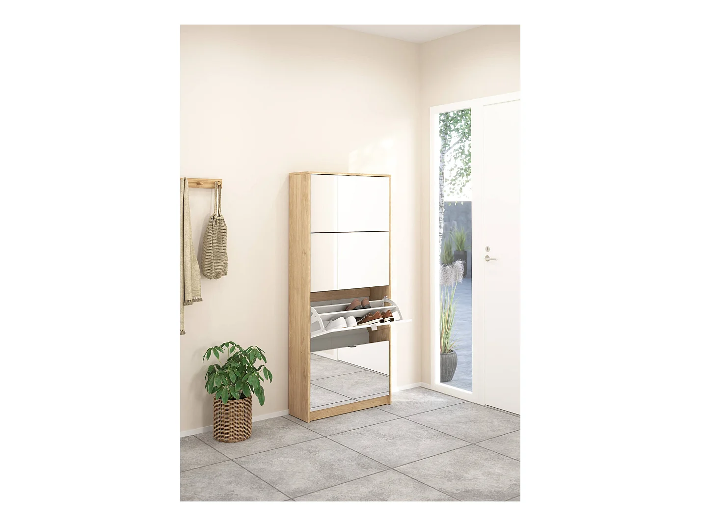 Dtordin schoenenrek, Schoenenkast, Multifunctionele entreekast, Schoenenkast, 70x24 h162 cm, Eiken