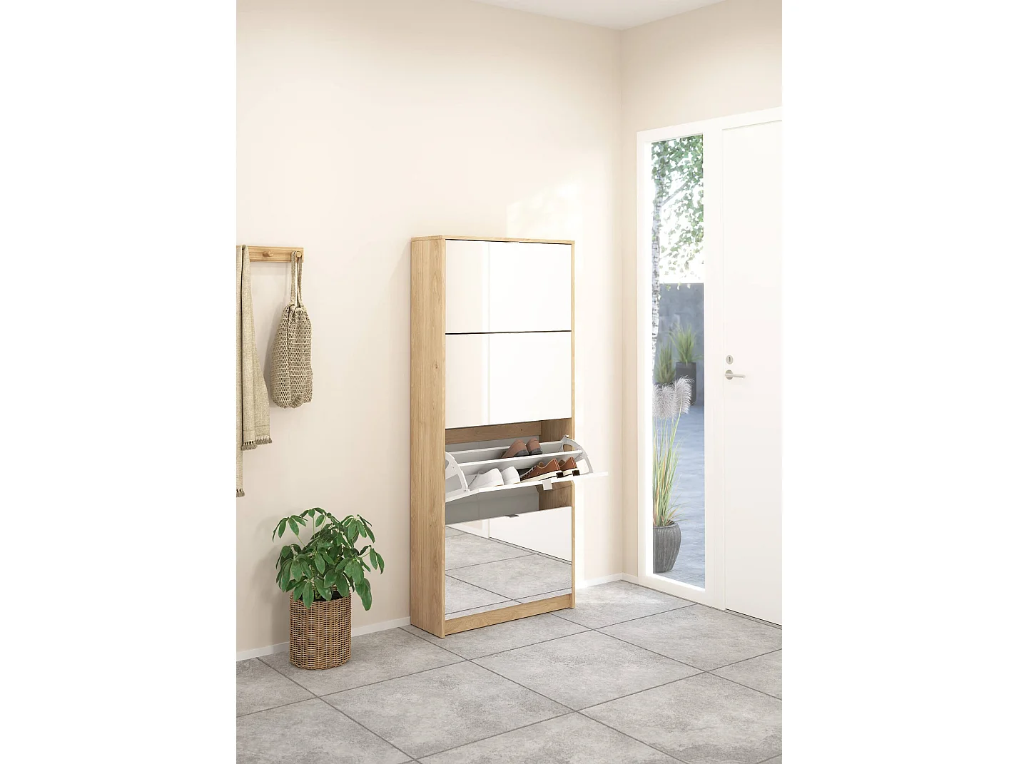 Dtordin schoenenrek, Schoenenkast, Multifunctionele entreekast, Schoenenkast, 70x24 h162 cm, Eiken