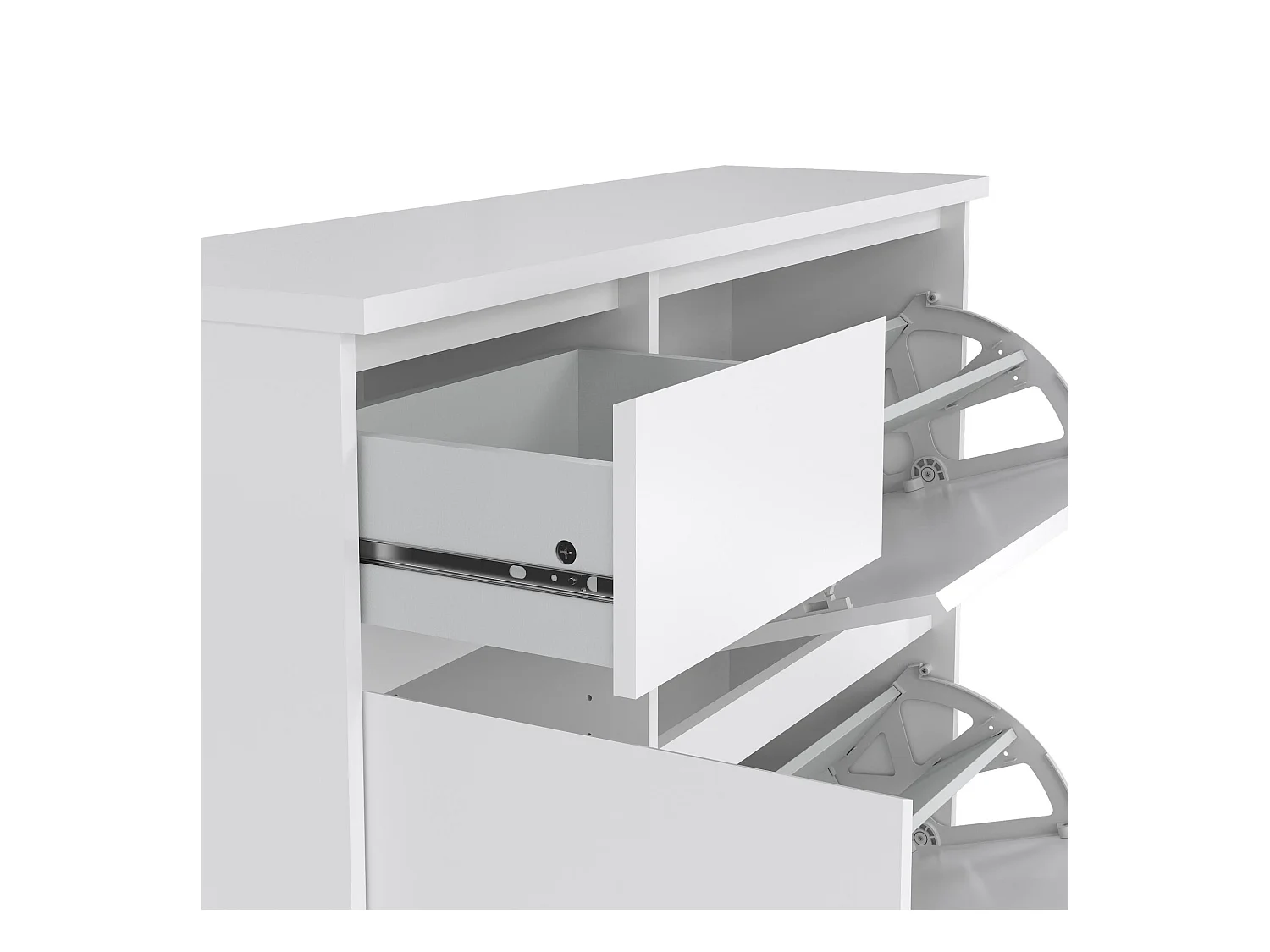 Meuble à chaussures Todd, un tiroir, 31,5x108,9x92,9h cm Blanc Brillant, Rangement chaussures