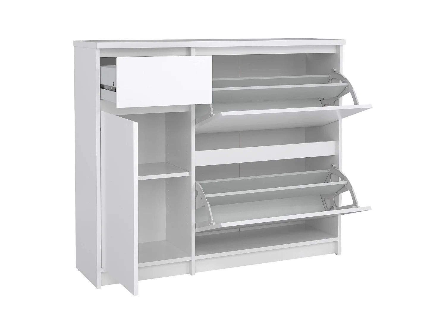 Meuble à chaussures Todd, un tiroir, 31,5x108,9x92,9h cm Blanc Brillant, Rangement chaussures