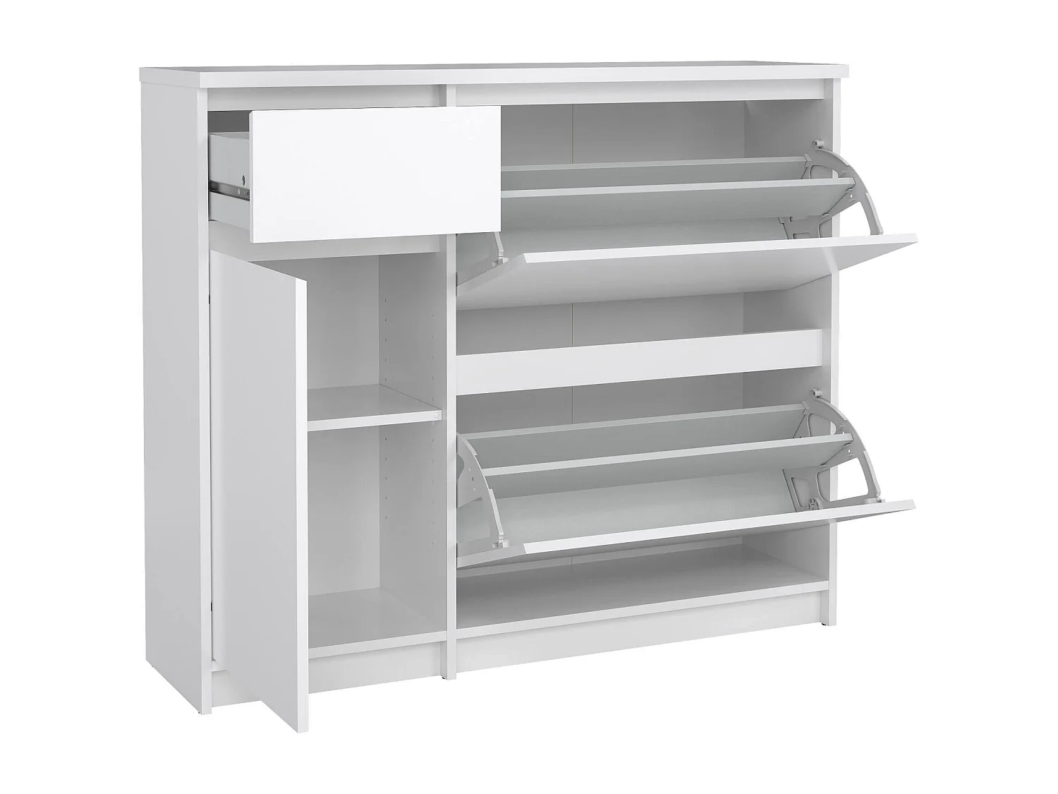 Meuble à chaussures Todd, un tiroir, 31,5x108,9x92,9h cm Blanc Brillant, Rangement chaussures