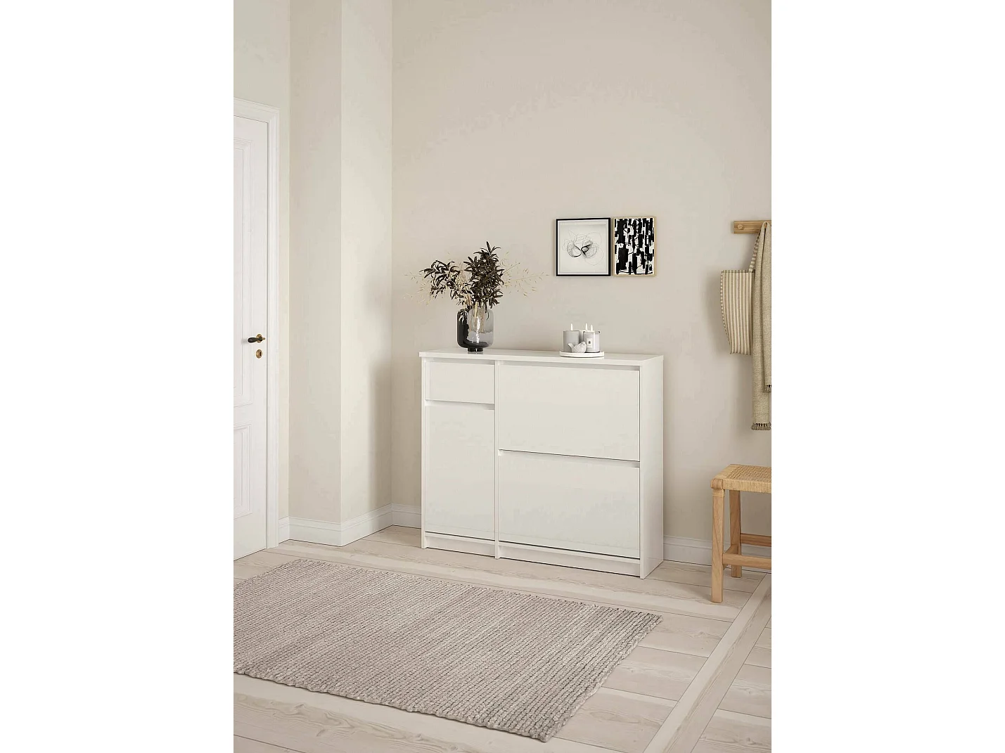 Scarpiera Todd, un Cassetto, 31.5x108.9x92.9h cm Bianco Lucido, Mobile Portascarpe