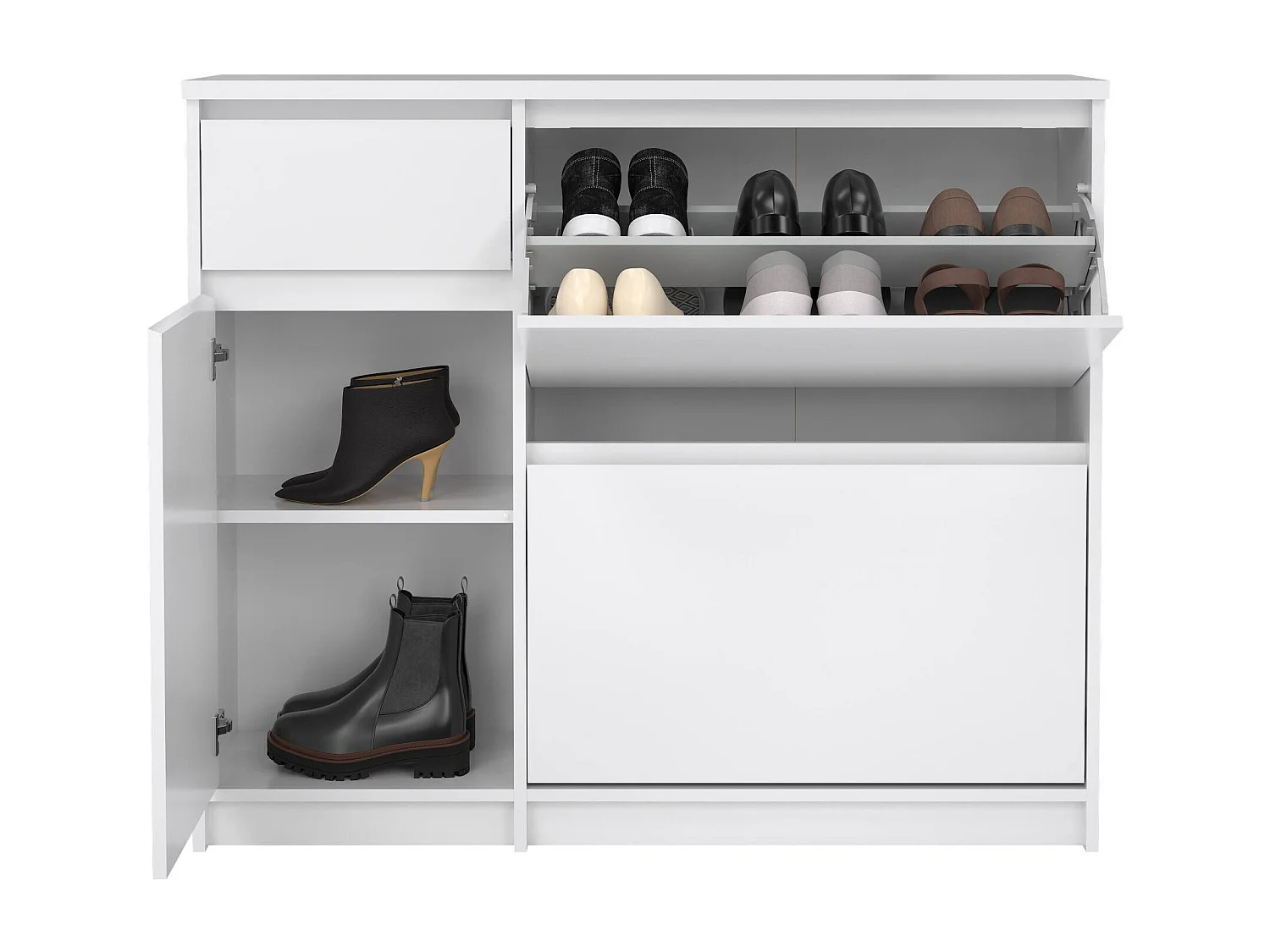 Meuble à chaussures Todd, un tiroir, 31,5x108,9x92,9h cm Blanc Brillant, Rangement chaussures