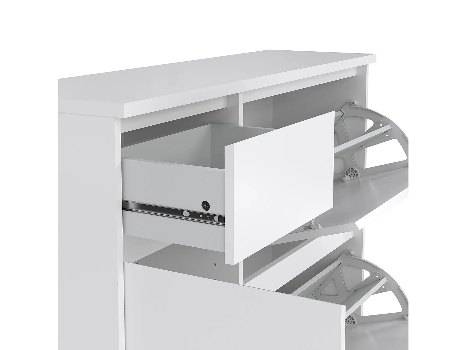 Schoenenkast Todd, 1 legplank, 109x32x93h cm, hoogglans wit, schoenenkast, 1 lade, 12 paar