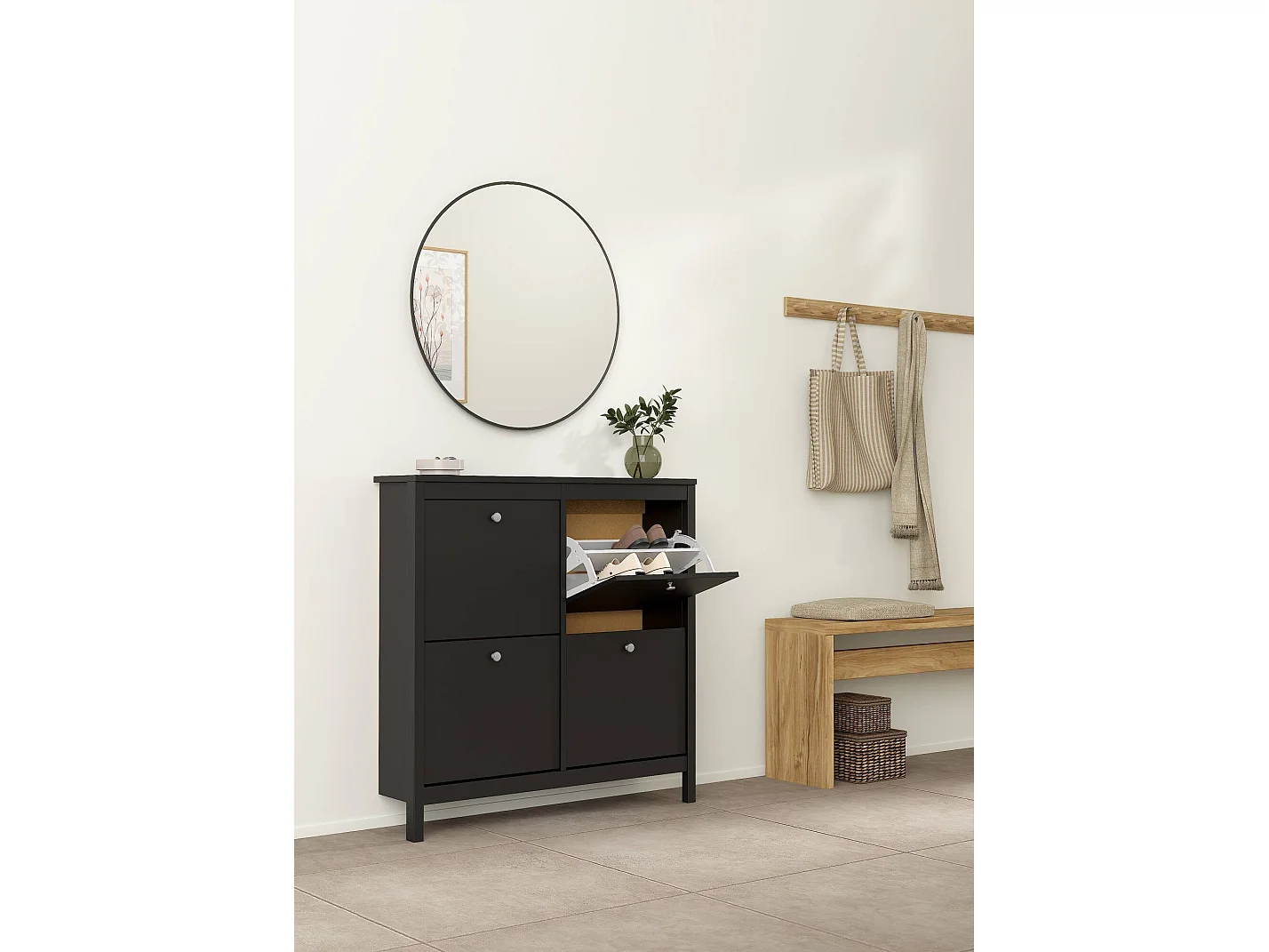 Dtortell schoenenrek, Schoenenkast, Multifunctionele entreekast, Schoenenkast, 103x25 h103 cm, Zwart