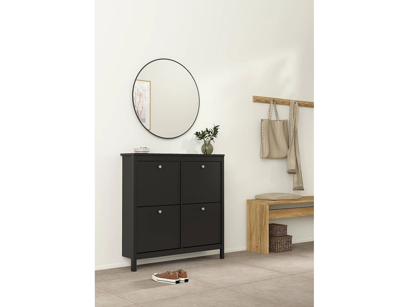 Sapateira Dtortell, Sapateira, Armário de entrada multiusos, Sapateira, 103x25 h103 cm, Preto