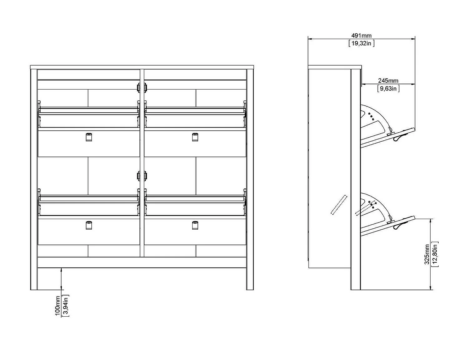 Sapateira Dtortell, Sapateira, Armário de entrada multiusos, Sapateira, 103x25 h103 cm, Preto