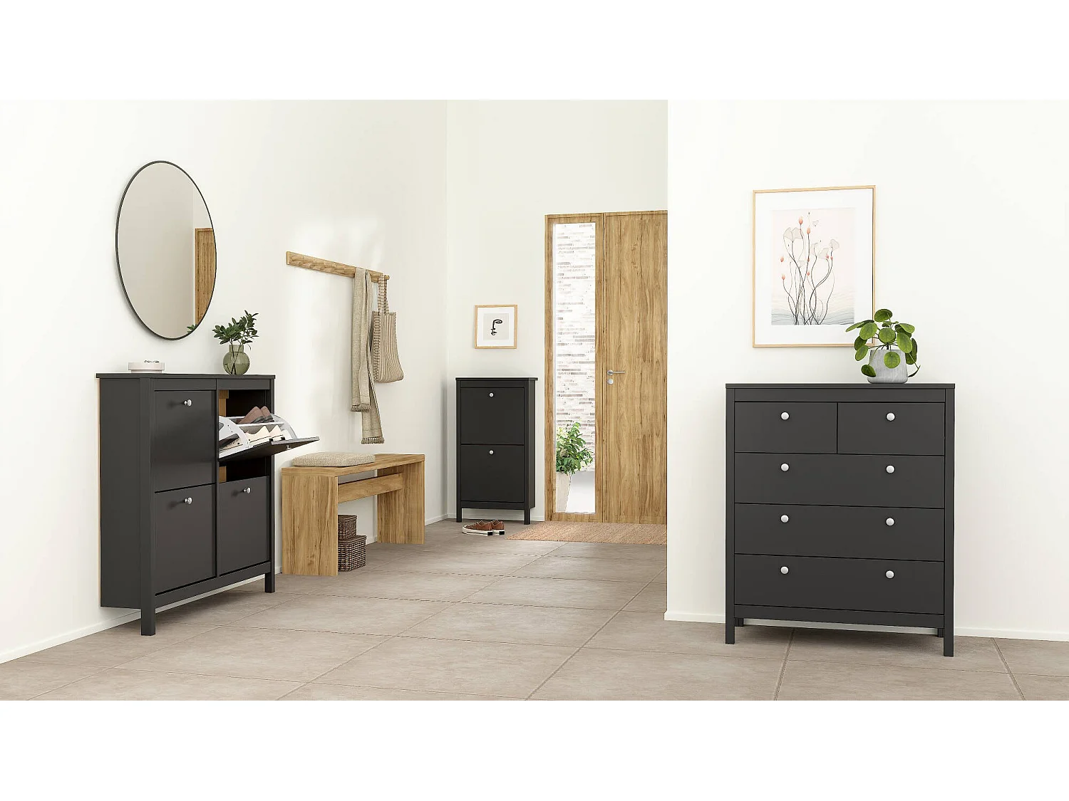 Meuble à chaussures Actinidia, 16 Paires, 24.6x102.6x102.9h cm Noir, Rangement à Chaussures