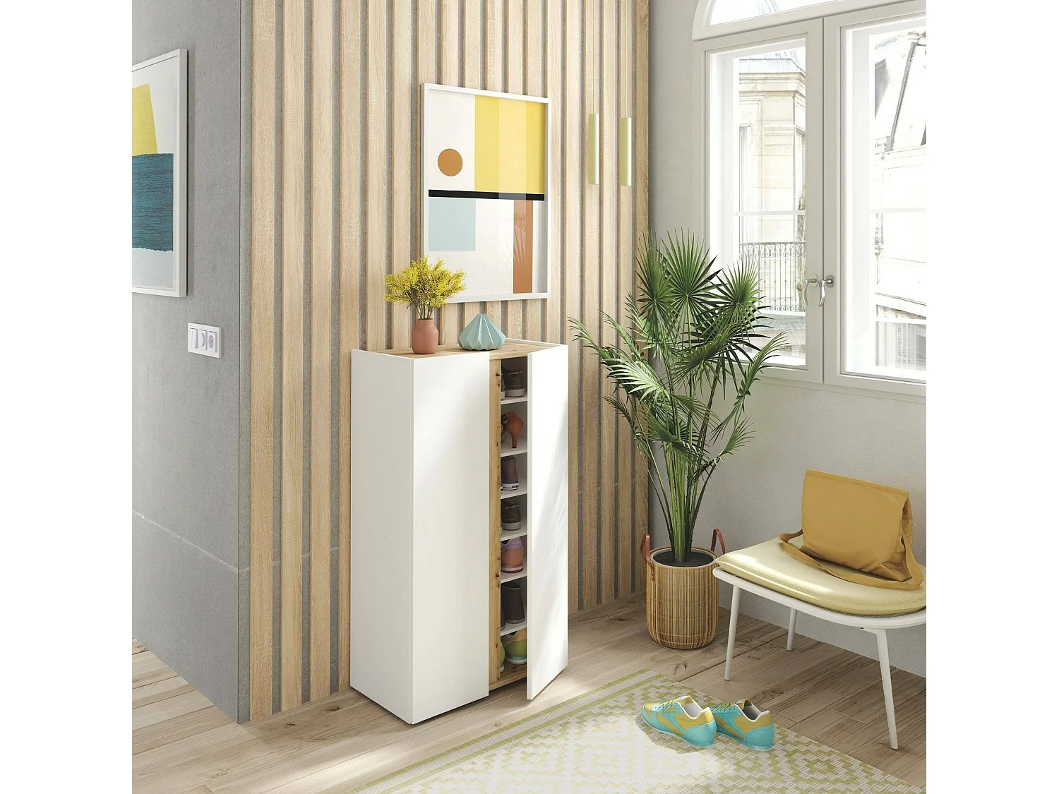 Meuble à chaussures Gotto, 6 étagères, 35x56,5x102h cm blanc, rangement chaussures