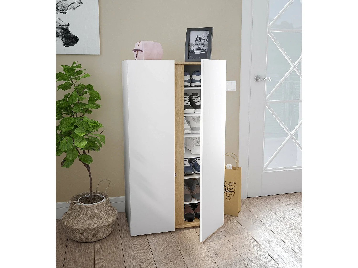 Meuble à chaussures Gotto, 6 étagères, 35x56,5x102h cm blanc, rangement chaussures