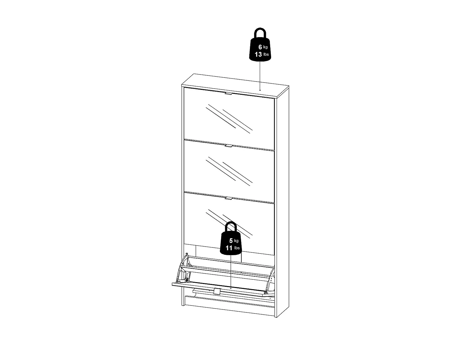 Scarpiera Aepytus, 24 Paia, 24.05x70.3x162h cm Bianco, Mobile Portascarpe