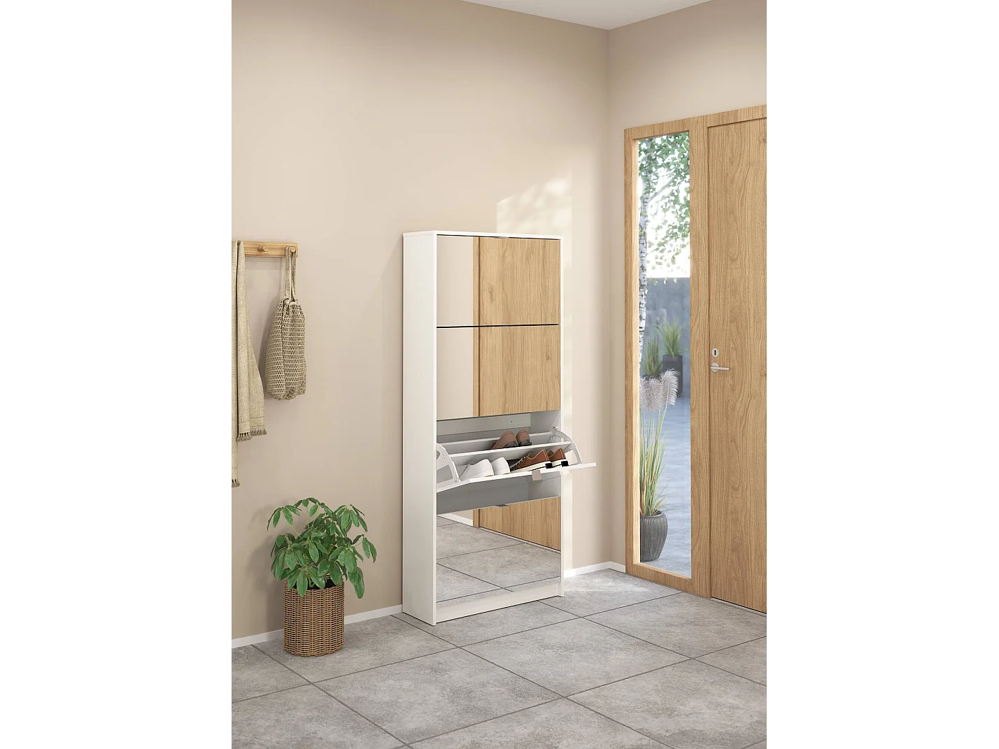 Scarpiera Aepytus, 24 Paia, 24.05x70.3x162h cm Bianco, Mobile Portascarpe